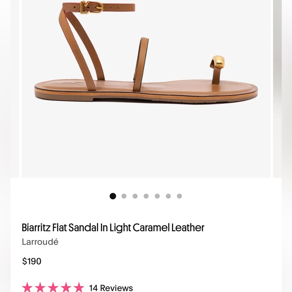 NWT Larroude Biarritz Flat Sandal In Light Caramel Leather